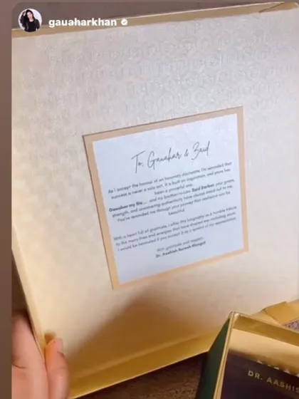 A personal touch makes all the difference. This is the custom note included in the hamper for Gauahar and Zaid, expressing heartfelt wishes and gratitude.