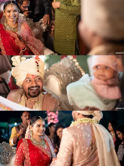 A collage of candid moments from a wedding ceremony, showing the range of emotions from laughter to happy tears.