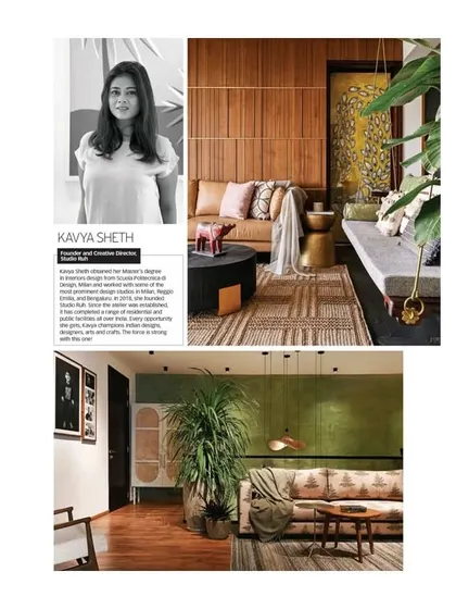 A feature on Kavya and our studio's philosophy in Good Homes Magazine, alongside images of the warm, layered living spaces we love to create.
