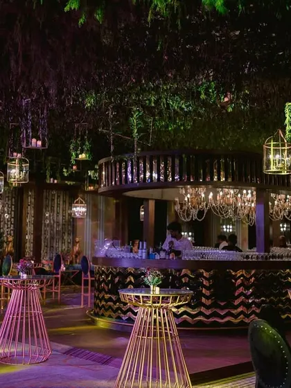 A look at the 30-foot all-access bar we designed and produced for a Sangeet in Bangalore. With its intricate design and surrounding engagement zones, it became the vibrant centerpiece of the evening.