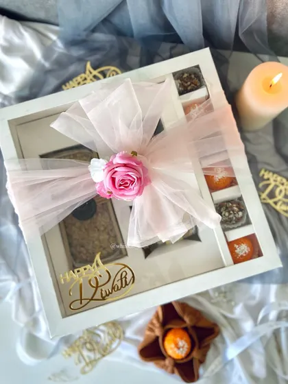 My signature Diwali hamper box, beautifully wrapped and ready to light up someone's celebration.