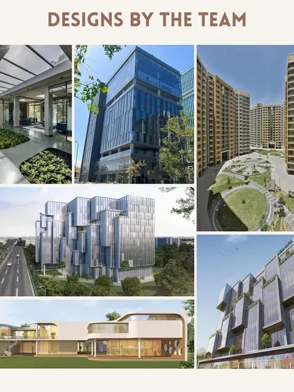 This collage showcases some of the diverse and award-winning projects led by Mita Patel, from large housing schemes and private villas to airports and hotels.
