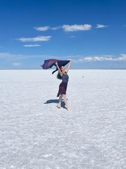 Another beautiful shot from the Utah salt flats, featuring our adult student Irene Manning. These intensives offer not just training but unforgettable life experiences.