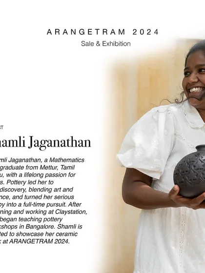 Shamli, a mathematics postgraduate with a passion for crafts, showcases her work at Arangetram. Her functional decor features intricate carvings inspired by antique Indian patterns, harmonizing playful colors with bold detachment.