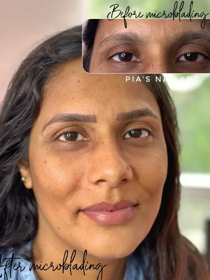 For this client, the goal was to achieve a proper, semi-arched brow shape. We used the stroke microblading technique to build her ideal brows, and you can see how happy she is with the result. A great shape can completely transform your look.