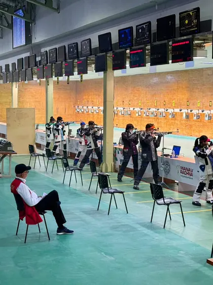 The 10M Air Rifle Mixed Team qualification match in progress. Our facilities are equipped to handle large-scale international competitions, providing a world-class environment for every participant.