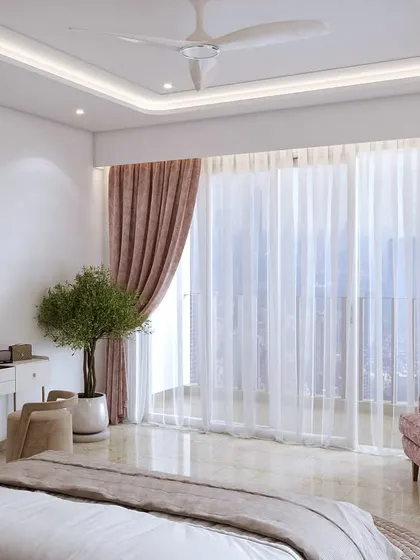 Another view of the Victorian-inspired bedroom render, focusing on the elegant dressing console with a vintage mirror and soft, ambient lighting.