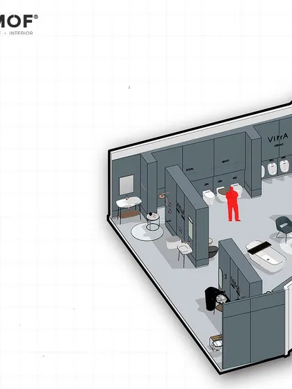 A detailed axonometric drawing allows us to explore specific zones within a larger project, like this section of the Vitra showroom, ensuring every corner is thoughtfully designed.