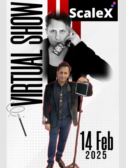 My magic isn't limited by location. This is a poster from a virtual illusion show I performed for ScaleX, where I connected with their team online. I can bring a fully interactive experience of mind reading and digital magic to your remote employees, no matter where they are.