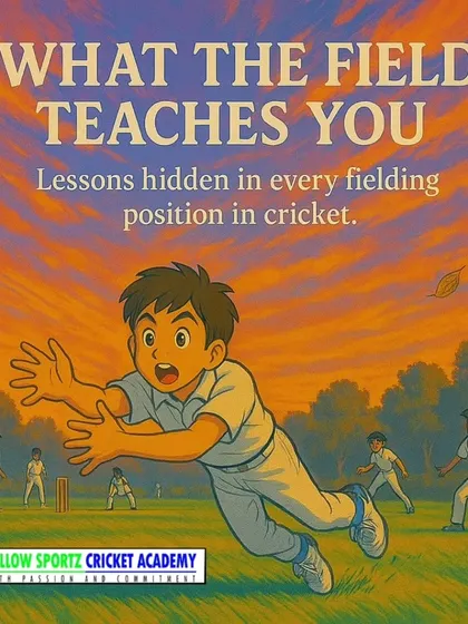 The field is a classroom. This image introduces the idea that every position on the cricket field teaches valuable life lessons about patience, alertness, and teamwork.