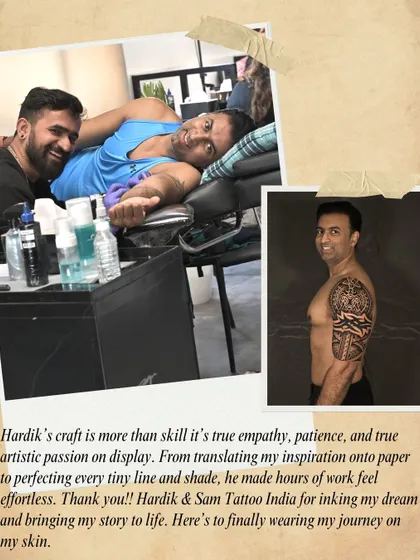 "Hardik's craft is more than skill it's true empathy, patience, and true artistic passion on display." A happy client and artist after a long but rewarding session.
