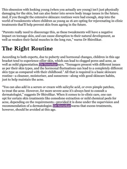 What is the right routine for a teenager? In this part of my Harper's Bazaar feature, I explain that a basic routine of a cleanser, moisturizer, and sunscreen is all that's needed, and warn against excessive treatments at a young age.
