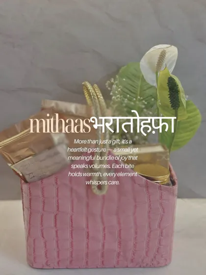 This pink crocodile-finish basket is a heartfelt gesture, a "mithaas bhara tohfa" that speaks volumes. It’s a meaningful bundle of joy where every element whispers care and warmth.