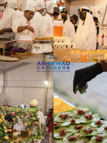 A collage capturing the essence of Daali Dhananjay's wedding feast. From live cooking and themed mocktail bars to artistic paan counters, it was a true celebration of flavor and flair.