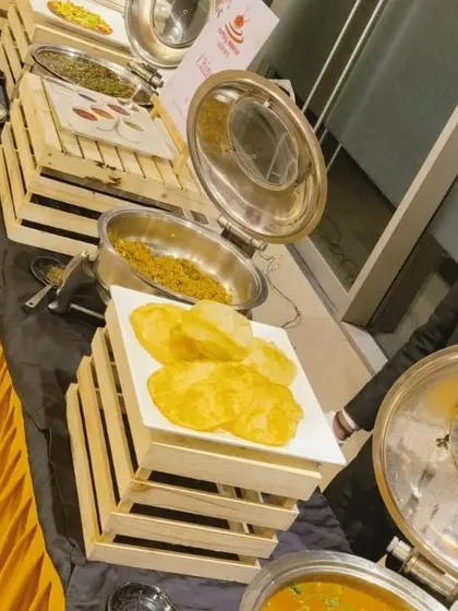 Our Choley Bhaturey is a popular main course choice for private parties. Here you can see the fluffy bhaturey stacked and ready to be served alongside rich, flavorful choley.