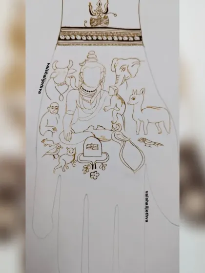 The initial outline for the Lord Shiva and animals design, showing the planning stage.