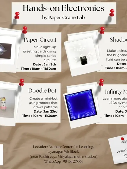 We're excited to offer a Hands-on Electronics series for homeschoolers, covering everything from paper circuits and shadow boxes to Doodle Bots and infinity mirrors.