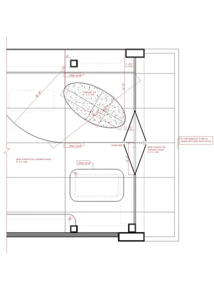 This drawing shows our plan for the flooring at Entisichocolatier. We used CNC routing and brass inlays to create patterns that guide customers through the space and highlight key display zones.