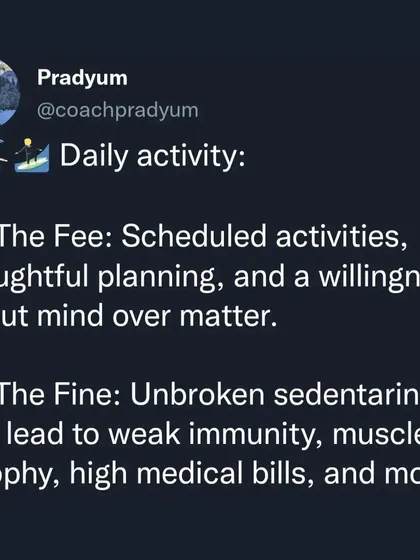 This series expands on my "Fee vs. Fine" philosophy. For everything from improved strength to good mobility, there's an upfront cost (the fee) and a long-term consequence (the fine). Paying the fee of initial soreness and battling inertia is always cheaper than paying the fine of weakness and injury later in life.