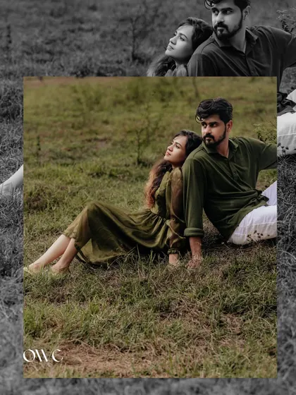 An artistic edit blending color and black and white to create a dreamy, nostalgic feel for this pre-wedding portrait.