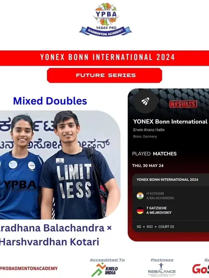My mixed doubles pair Aaradhana and Harshvardhan competing at the Yonex Bonn International 2024.