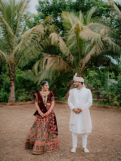 A classic couple portrait from their wedding reception.
