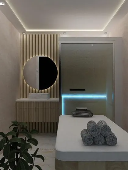 Another one of our tranquil private rooms, showing the clean and minimalist setup for a relaxing client experience.