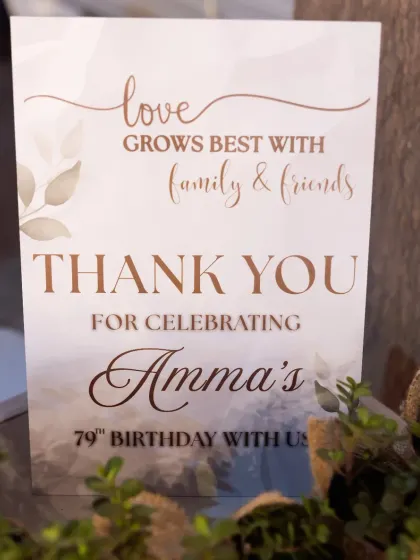 A thank you note to guests, beautifully designed to match the event's decor, expressing gratitude for sharing in the special day.