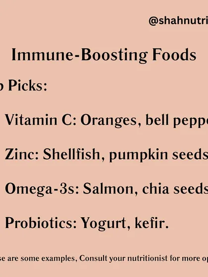 Here are some top immune-boosting foods to include in your diet. Vitamin C from oranges, Zinc from pumpkin seeds, Omega-3s from salmon, and probiotics from yogurt all play a role in keeping you healthy.