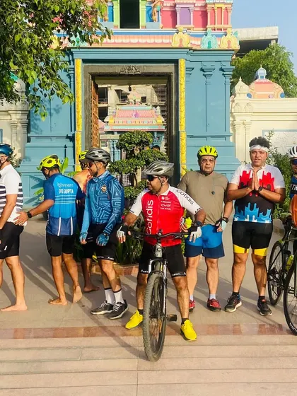 The group getting ready to leave the temple. We respect all faiths and often visit different places of worship on our rides.