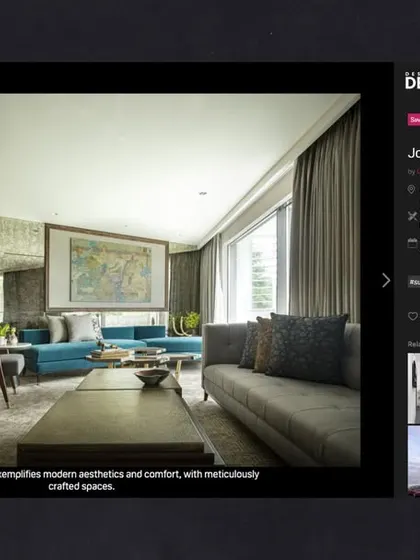 The living room of the Jor Bagh Residence, as seen on Design Dekko. The feature celebrated the project's exemplification of modern aesthetics and comfort through meticulously crafted spaces.