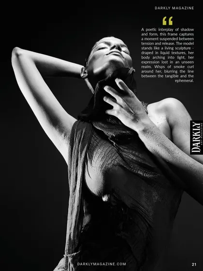 A black and white shot from our "Elegy in Motion" series in Darkly Magazine, focusing on the interplay of light, shadow, and the human form.