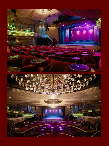 The grand theatre on the Cordelia Cruise, setting the stage for an epic Sangeet night. The opulent decor created a spectacular backdrop for the performances.