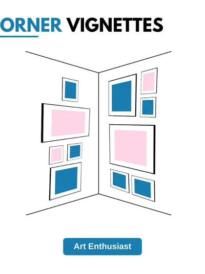 For the "Art Enthusiast", we suggest turning a corner into a gallery wall. By arranging frames of various sizes across two walls, you can create a dynamic and personal display.