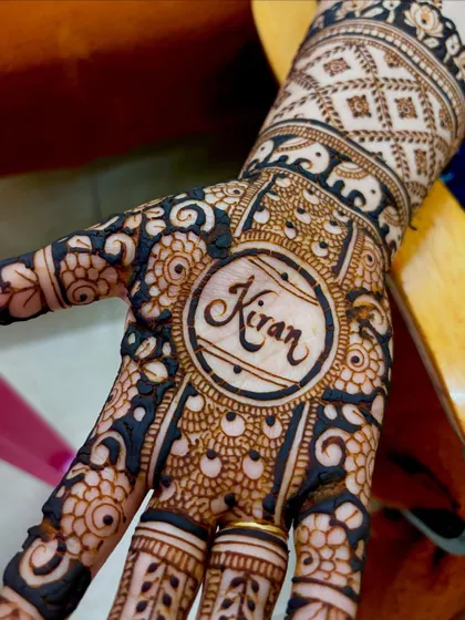 A detailed shot of the name "Kiran" on Shubha's palm.