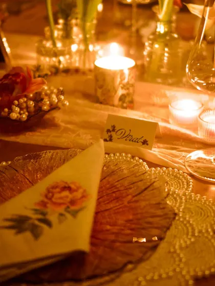 A place card for "Virat" at the private dinner. Every detail, no matter how small, is personalized for my bespoke events.