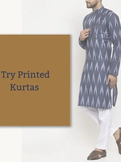 A printed kurta is an easy way to add personality to your festive wardrobe. This geometric ikat pattern is a great example of modern ethnic style.