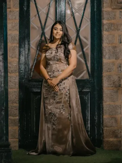 Elevating beauty through bespoke style. I crafted this custom beige organza gown with delicate floral embroidery for my client, because I believe elegance is not just seen, it's tailored.