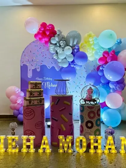 A clear, centered photo of the complete sweet treats birthday decoration.