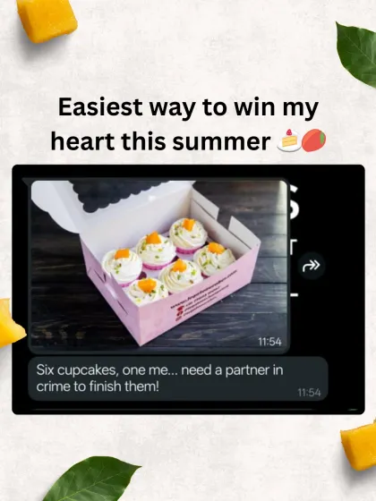 A customer sharing a box of our mango cupcakes. It's the perfect partner-in-crime dessert to finish with someone you love.