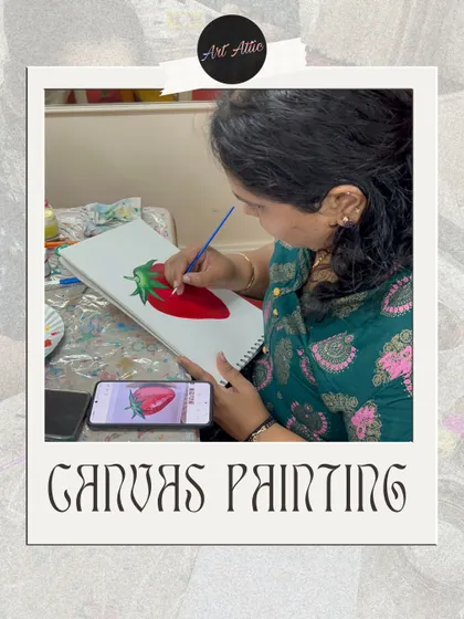 Another shot of our strawberry canvas painting session. It's a joyful and beginner-friendly project perfect for a creative escape.