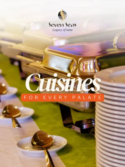 "Cuisines for Every Palate." This graphic highlights our extensive buffet line, showcasing our ability to offer a wide variety of dishes to suit any taste or dietary requirement.