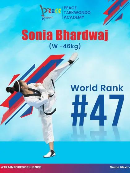 Sonia Bhardwaj, World Rank #47, showcases her powerful kicking technique. She is one of the elite athletes who make our academy a true 'House of Champions'.