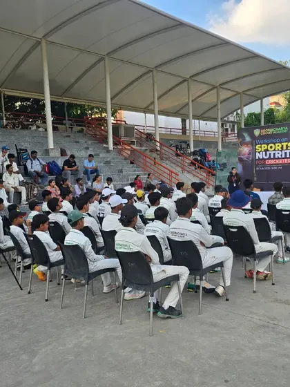 The open-air setting for our sports nutrition workshop, where players learn in a relaxed and focused environment. We ensure our cricketers understand that every meal is a step towards becoming a champion.