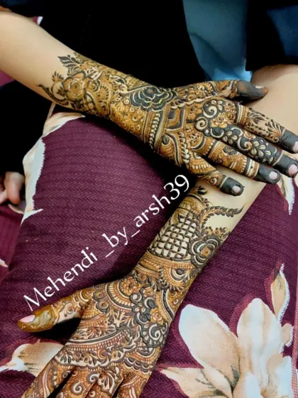 Another perspective of a beautiful bridal henna, showing how the design looks from a different angle.