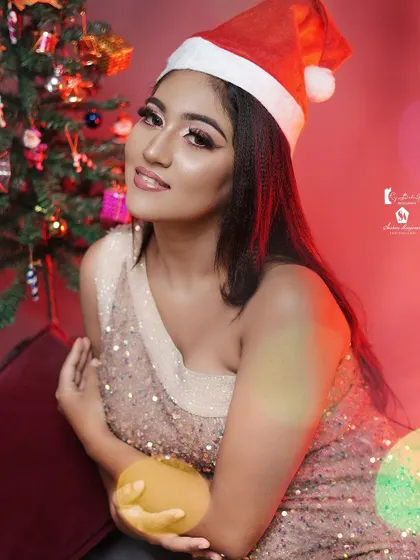 A festive Christmas-themed look, showing how makeup skills can be adapted for seasonal and thematic shoots.