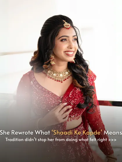 Rewriting 'Shaadi Ke Kapde'. She redefined what wedding clothes mean. Instead of following tradition and storing her red lehenga, she chose to evolve it by sharing its magic.