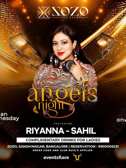 The poster for the "Angels Night" on January 15th at Zozo, promising the hottest tracks and exclusive perks for ladies and couples.