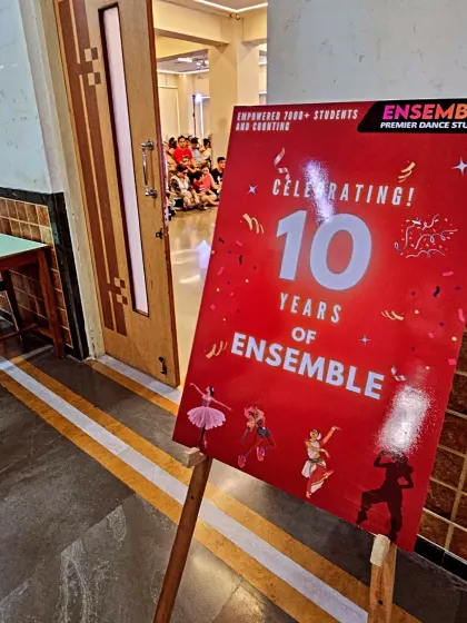 Celebrating 10 years of Ensemble. This sign from our studio presentation marks a decade of empowering students through dance.