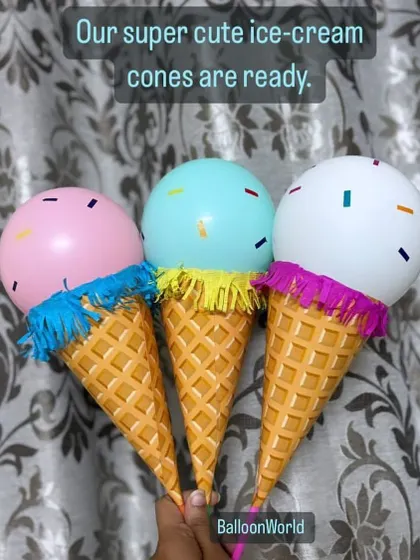 Our mini ice cream cone favors are a huge hit at kids' parties. These cute cones are topped with a colorful balloon "scoop" and are perfect as return gifts or party decor.
